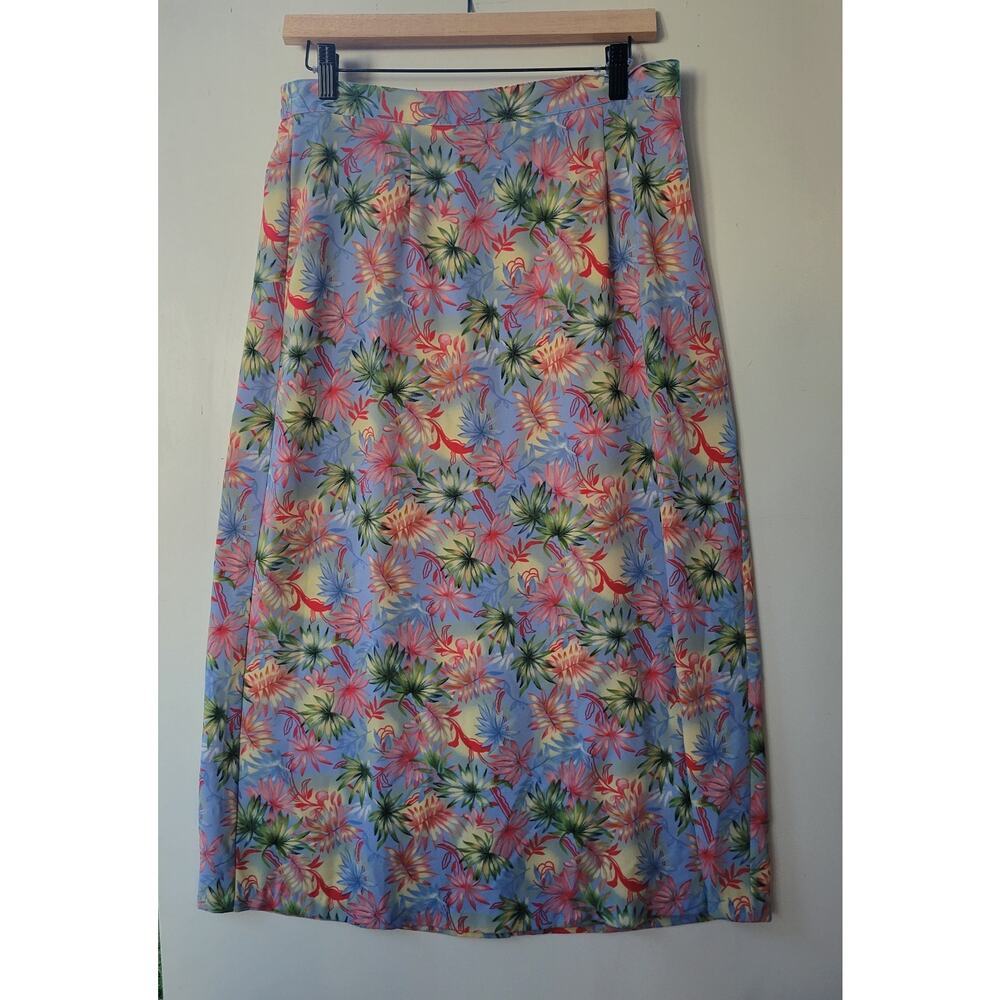 Sag Harbor Petite Maxi Skirt Womens‎ PM Blue Tropical Floral Palm Leaf Excellent